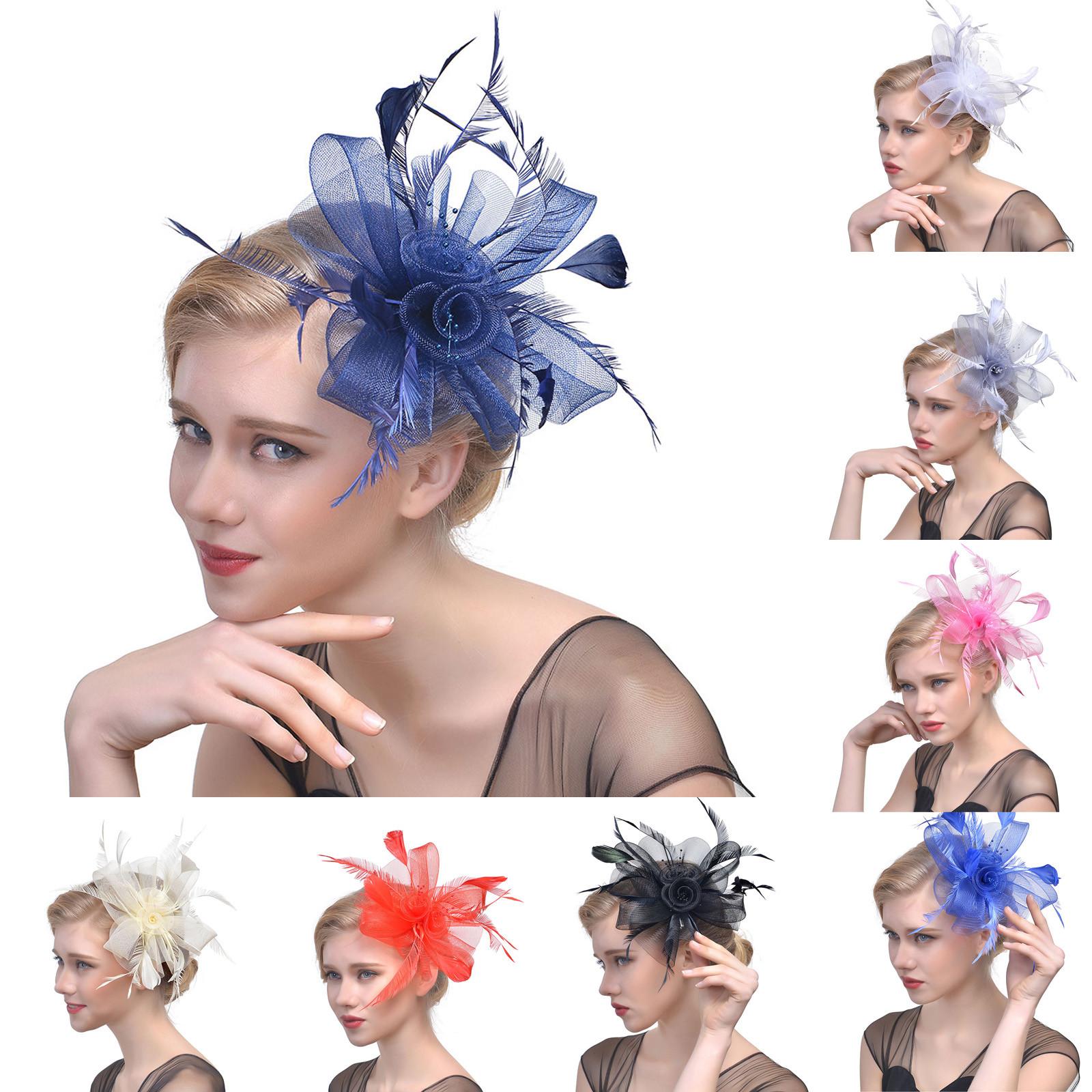 

Женщины Цветочная сетка Ленты Перья Оголовье Коктейль Чаепитие Шляпа Головной убор