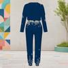 Women Plus Size Two Piece Set Round Neck Long Sleeve Printed Navy Blue Cuffed Top And Pants With Pockets