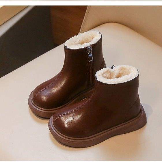 

Зима 2025 Новые ботинки Флисовые кожаные ботинки Детские короткие ботинки Мягкая подошва Мальчики и девочки Большой размер Хлопковые теплые ботинки Мартин recommended foot length + 0.5cm коричневый