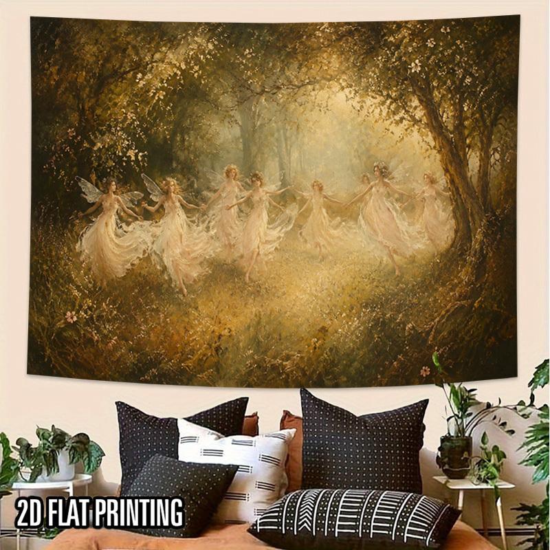 2D Flat - 2D Flat - 2D Flat Print 1pc Tapestry Forest Fairies Dancing Wall Hanging, Magical Fairy Tale Decor Aesthetic High-Definition Printing Polyes
