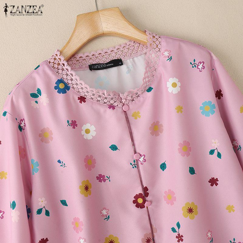 ZANZEA Women Casual Round Neck Long Sleeve Loose Print Blouse