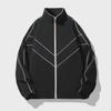 Men's Black Reflective Stand Collar Jacket - Casual Sportswear for Spring & Autumn