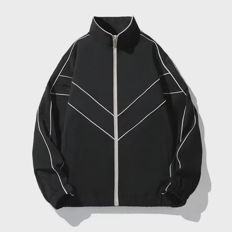 Men's Black Reflective Stand Collar Jacket - Casual Sportswear for Spring & Autumn