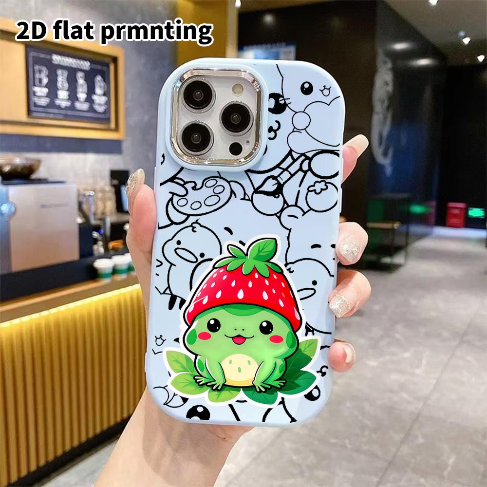 Phone Case: 2D flat, fits iPhone 18, 17, 16, 15, 14, 13 Pro protective cases, strawberry hat little frog, perfect holiday gift for Christmas and Hallo