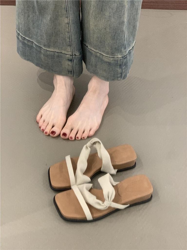 Platform Open-toed Sandals Women's 2025 Summer Korean Version Retro Linen Bohemian Vacation Beach Slippers