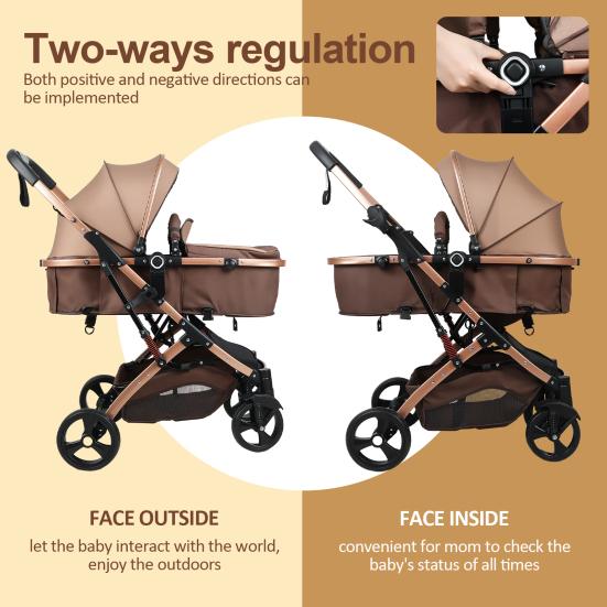 Infant Stroller 2-In-1 Convertible Baby with Bassinet Mode, Adjustable Canopy Reversible Seat Foldable Newborn Pram Pushchair, High Landscape Travel