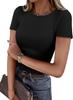 Women European Casual Slim Fit Ribbed Crew Neck Short Sleeve T Shirt