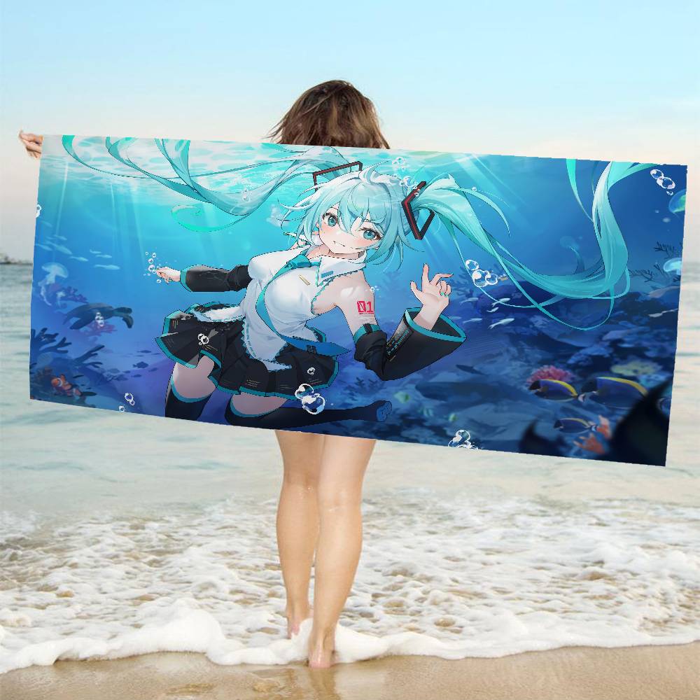 Popular H-Hatsune Singer M-Miku Cute Bath Towel Microfiber Soft Water Absorbing For Girl Kids Decorative Cartoon Beach Towel