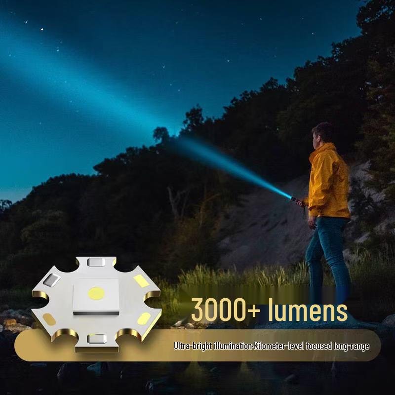 USB Rechargeable High-Power LED Flashlight - Super Bright, Self-Defense, Outdoor, Hiking, Patrol, White Laser Light