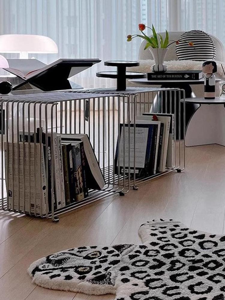 Beistelltisch für Sofa im Vintage-Stil aus Kohlenstoffstahl mit Zeitschriftenablage