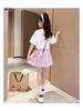 Girls' Summer Preppy Short Sleeve Top & Pleated Skirt Set