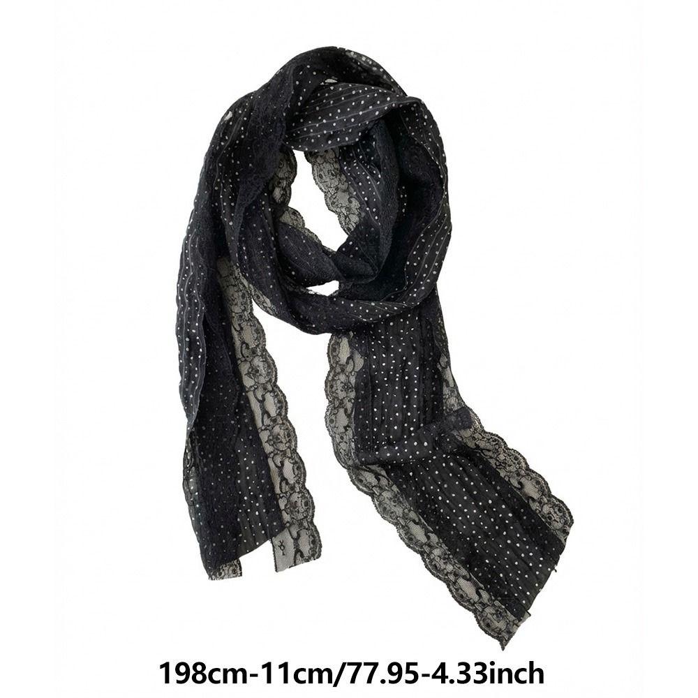 Trendiger Gepunkteter Spitzen-Schal Französischer Stil Spitzenrand Fototauglicher Schal Lang Schlank Schwarz Weiß Rosa Stirnband Foto-Requisiten