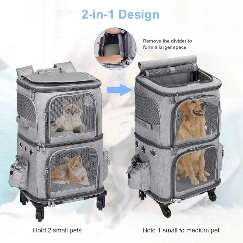 Double-layer Pet Trolley Bag Large Space Portable Outdoor Travel Silent Easy To Put Two Cat Foldable Oxford Cloth Pet Bag