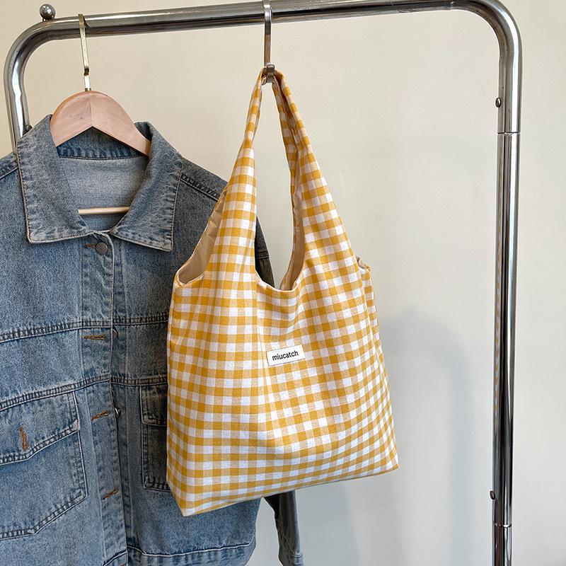 Students take classes, plaid leisure large-capacity bags, women's 2025 new tote bags, leisure shopping bags, bags