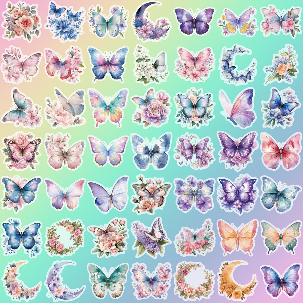 50 INS Colored Butterfly Sticker Bag Can Be Waterproof and Transparent PET Hand Account Butterfly Material Decorative Guitar Notebook