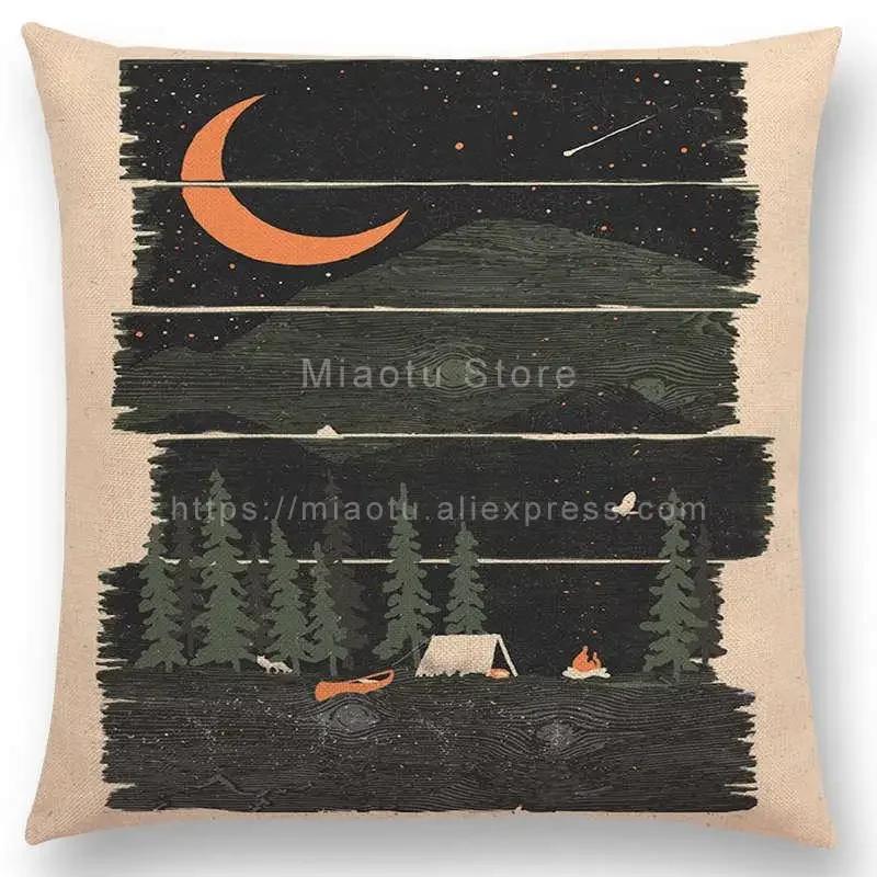 Neueste Kissenbezug Tiere im Wald Tag und Nacht Berge Sonne Mond Erkundung Camping Fuchs Wolf Kissenbezug