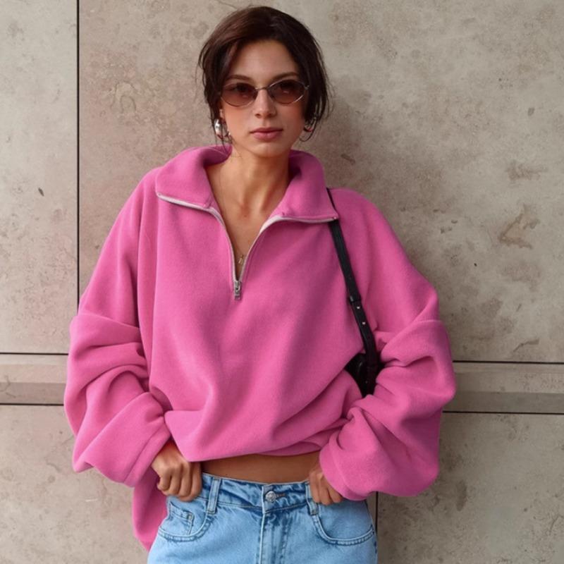 Damen S Rosa Kragen Fleece Cardigan Sweatshirt Locker Langarm
