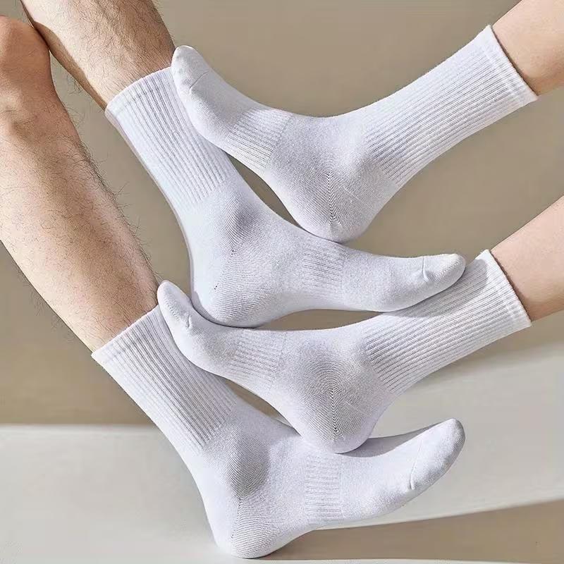 Soild Cotton Sports Socks Mid Calf Black White Stockings Soft Breathable Athletic Socks Soft Comfortable Solid Hosiery