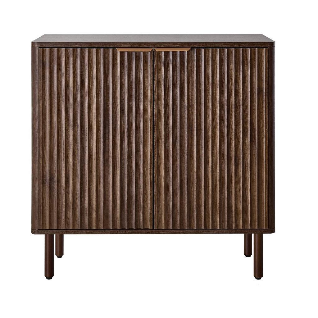 Coffee Bar Cabinet, Mid Century Fluted Coffee Bar Table with 2-Tier Storage, Buffet Stand Cabinet with Barn Door, Sideboard Buffet Station for Living