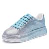 2025 Autumn Leather Women Shoes New Style Fashion Pink Platform Shoes Ins Platforms Sneakers Tide Shine Bling Rhinestone Shoes