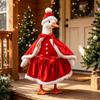 23Inch Geese Santa Costume for Decorative Geese Figure, with Hat, Buttoned Dress and Decorative Bows for Christmas Porch and Front Yard Display