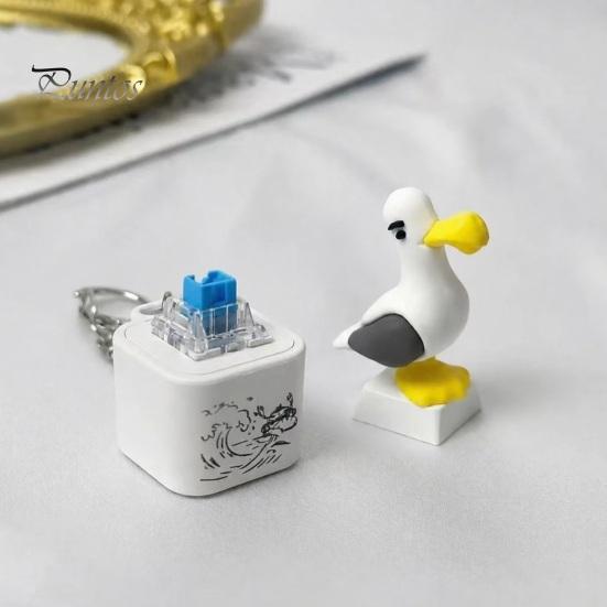 Beruhigendes Büro-Gadget Möwe Frosch Soundknopf Schlüsselanhänger, Kreatives Stressabbau Sprachspielzeug mit Geräuscherzeugendem Schlüsselanhänger Tiergeräusche & LED-Licht,
