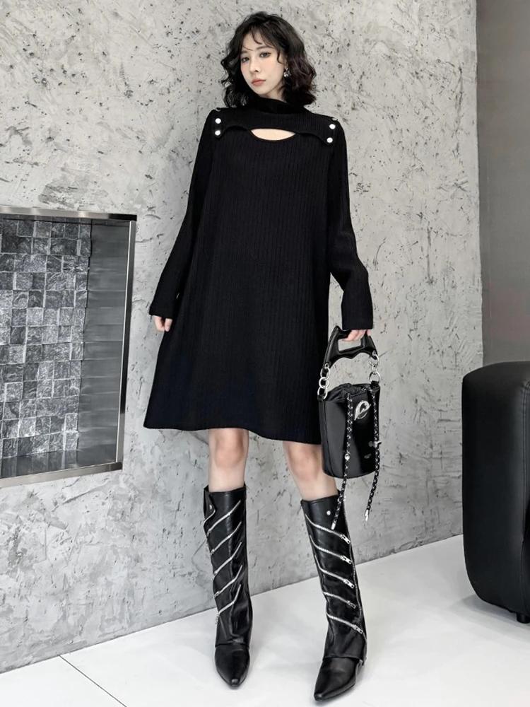 Xitao Solid Color Temperament Hollow Out Dress ZYY1022