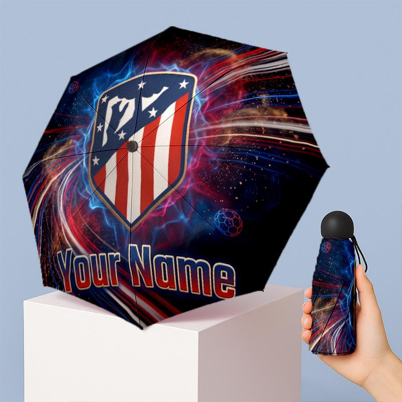 Atletico Madrid Manual Five Fold 8 Rib Umbrella Support Custom Text, Lightweight Travel Umbrella