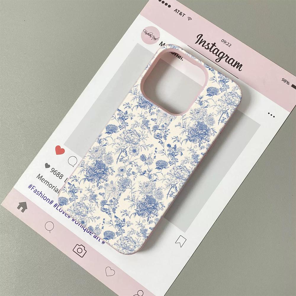 Custodia per Telefono Floreale Vintage per iPhone 17 16 15 14 Plus 13 12 11 Pro Max Modello Floreale Blu Retro Cover Protettiva in TPU Antiurto
