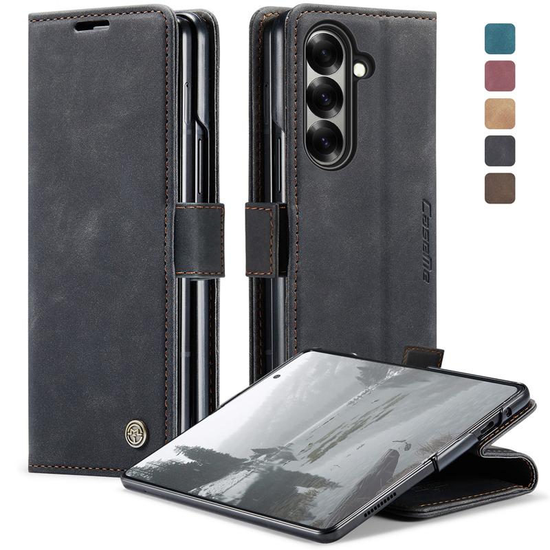 CaseMe For Samsung Galaxy Z Fold 7 6 5 Case Magnetic Retro Leather Flip Wallet Stand Cover With Card Slot for Galaxy Z Fold7