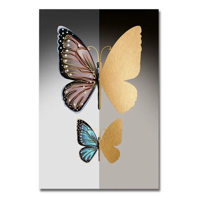 3Pcs Abstract Gold Butterfly Flower Canvas Painting Modern Bedroom Decoration Wall Art Picture for Living Room Geometric Print R