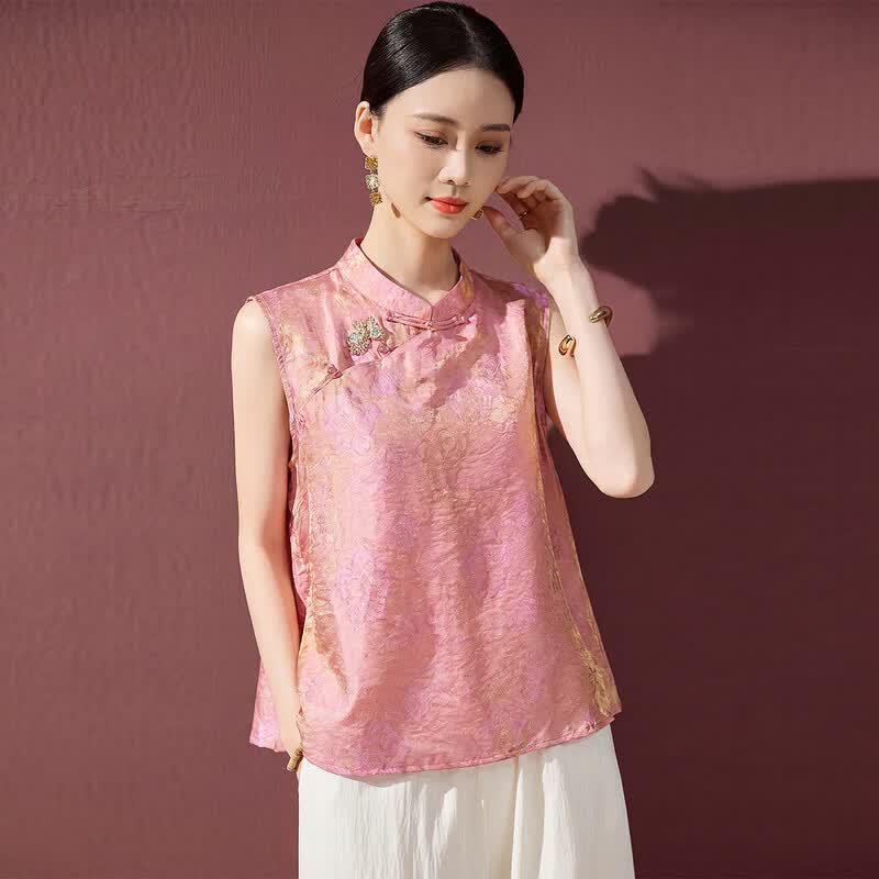 New Chinese Style Stand Collar Sleeveless Frog-Button Blouse