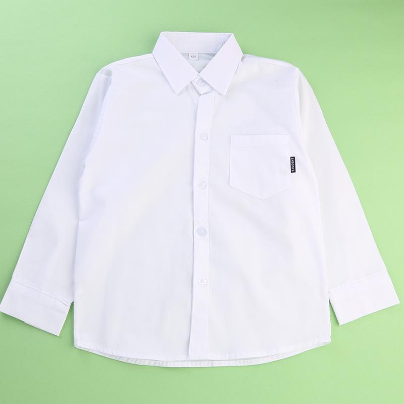 Kids' Long-Sleeve White Shirt with Pocket for Boys - Perfect for School Uniforms in Spring and Autumn