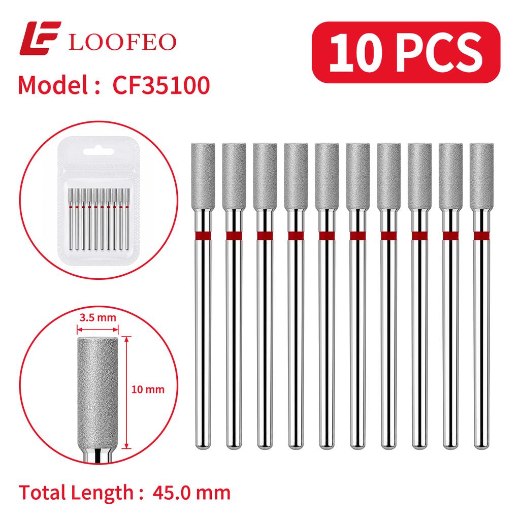 Cylindrical Bit Diamond Nail Drill Bit Set 10Pcs Nail Milling Cutters for Nail Surface Shaping Dead Skin Removal Fine Grinding Nail File Sets Home