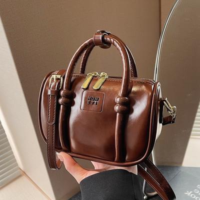 Premium Ölwachsleder Retro Kleine Tasche Damen Winter Vielseitige Umhängetasche Tragbare Bowlingtasche