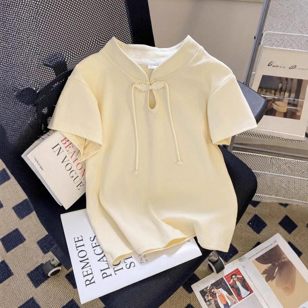 New Summer New Chinese Style Short-sleeved T-shirt for Women's Casual and Versatile Slim Short Chinese Style Top