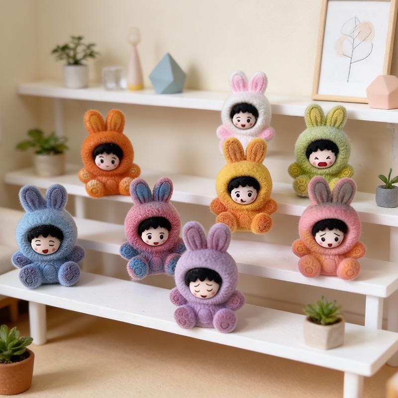 Gradient Flocked Rabbit Resin Ornament - Cute Trendy Blind Box Toy & DIY Desktop Decoration Gift