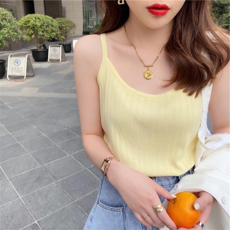 Ice Silk Halter Vest Women's Summer New Wear Design Sense Sleeveless Inside with Knitted Bottom Loose Top