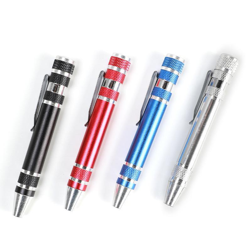 8-in-1 Aluminum Alloy Pen Screwdriver Set with Phillips and Flat Head Tips