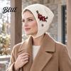 Windproof Warm Headwear Embroidered Knitted Headband Cap Vintage Soft Woolen Ear Versatile Street Photography Hat Warmer Floral Headwrap for