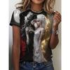 Women's Printed Short-sleeved T-shirt - Soft Round-neck Casual Top, Suitable for Daily Wear and Various Themed Occasions