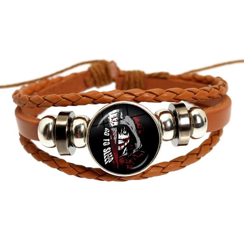 Fashion Accessory Gift For Kids Hot Creepypasta CREEPY PASTA TICCI TOBY Bracelet Glass Leather Bangle JEFF THE KILLER