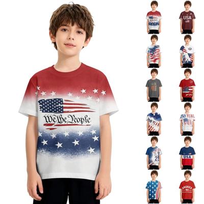 Kids Independence Day Print Round Neck Short Sleeve Casual T-shirt