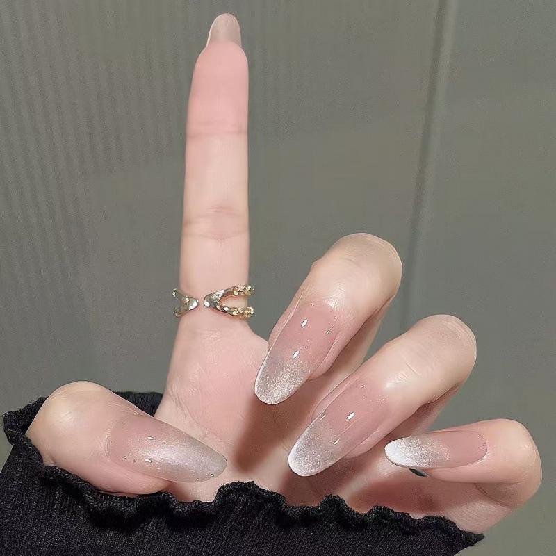 Press-On Clear Cat Eye Nails: High-End, Pure Desire, Short to Medium Length, All-Season Manicure Stickers