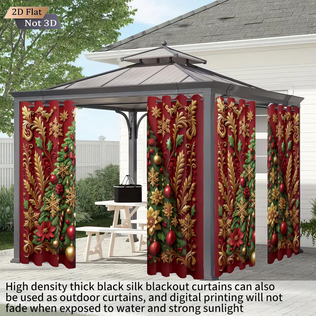 2pcs red Christmas tree print blackout curtains insulation multiple sizes for living room holiday decoration   machine washable