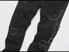 2024 Punk-Style Schwarze Bestickte Slim Stretch Herren Skinny Jeans