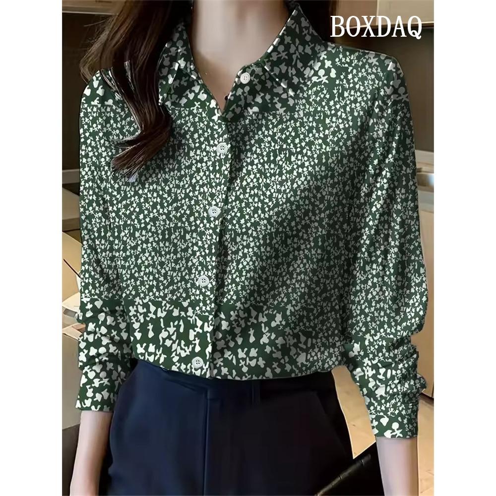 New Autumn Women's Lapel Shirts Fashion Floral Pattern Single Row Button Long Sleeve Shirt Daily Blouse Ladies Tops Casual Shirt