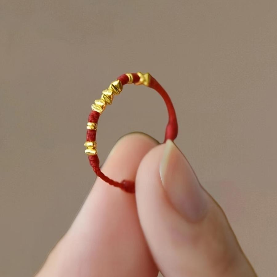 2pcs "Golden Every Year" Golden-Crushed Braided Red String Ring, Niche Design, Lucky Woven Ring for the Zodiac Year, Protective Ring for Christmas
