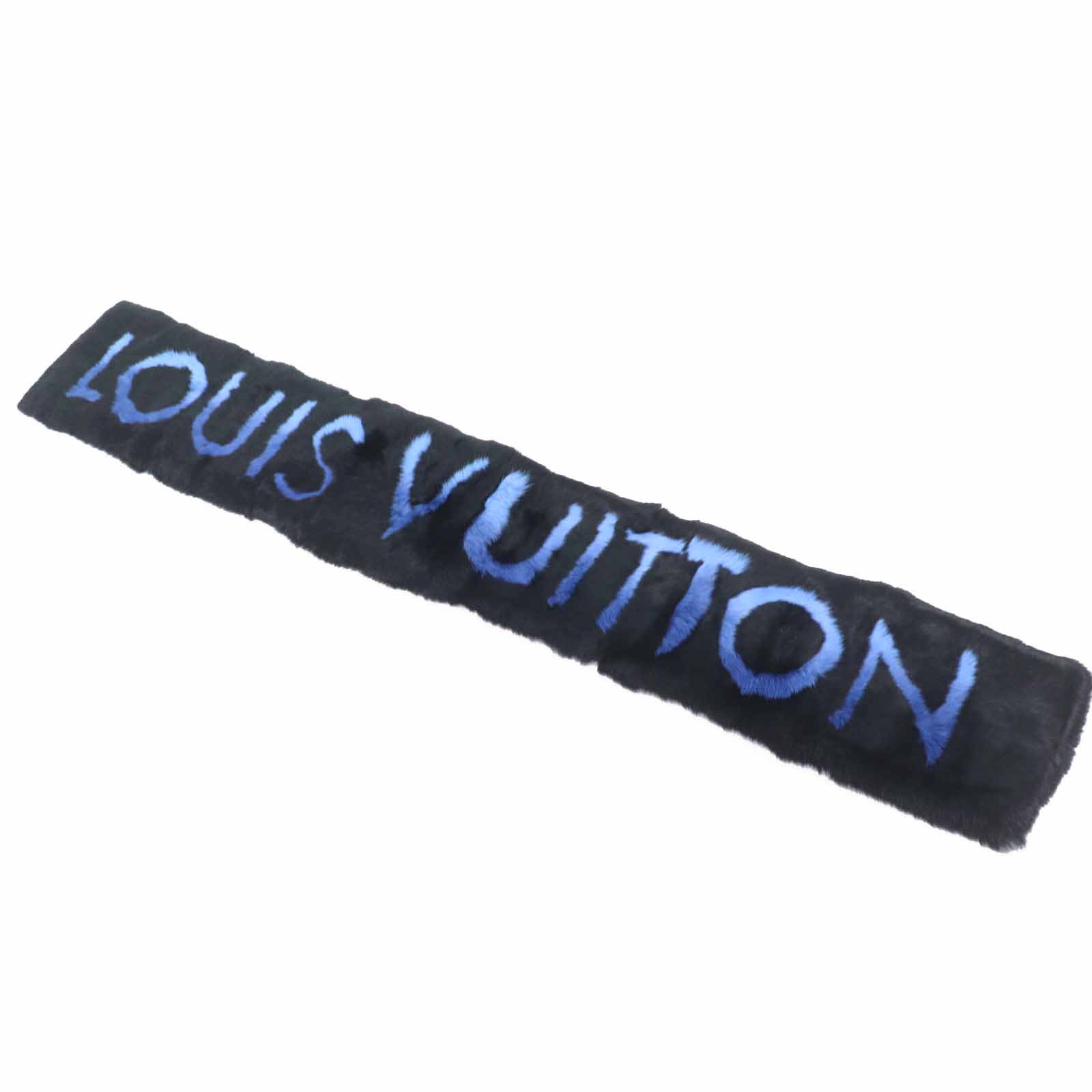

Excellent LOUIS VUITTON Scarf Echarpe LV Neon Black blue Rabbit Women M70928 Used