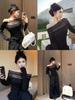Mesh Black Patchwork One-Shoulder Long-Sleeve Crop Top